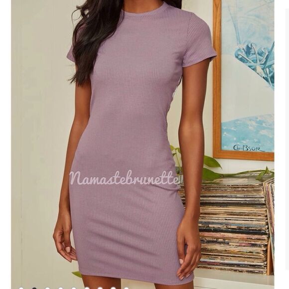 Nwt Lulu's Purple Ribbed Tie Back Bodycon Dress With Cutout Back - Picture 6 of 17